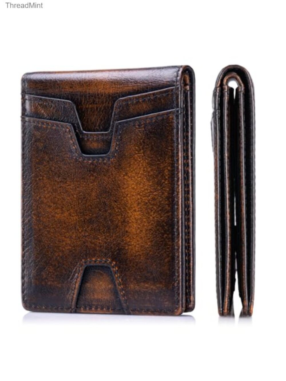Slim Bifold Genuine Leather RFID Blocking Wallet 10 Card Slots Thin